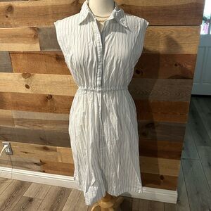 French Connection White Pinstripe Midi Dress